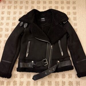 Zara shearling moto jacket / coat